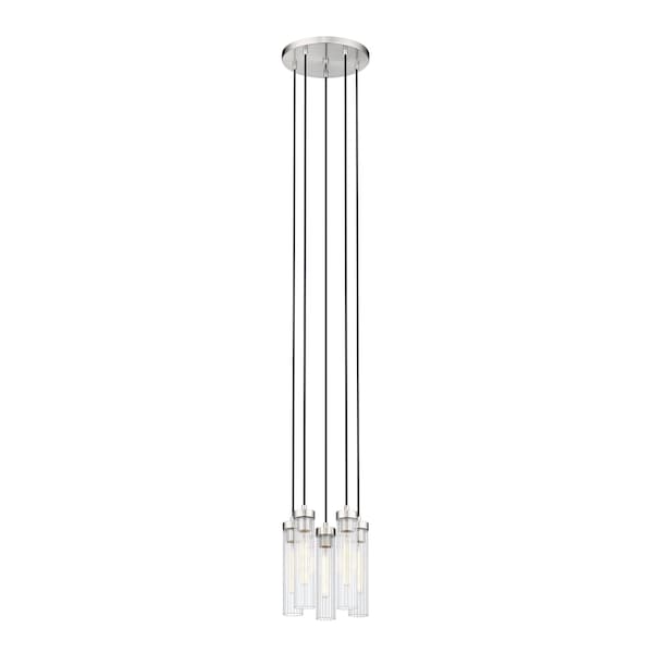 Beau Chandelier, 5-Light, 12 In.W X 12.75 In.H, Brushed Nickel/Clear